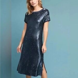 NEW Moulinette Soeurs XS Blue Sequin Midi Dress ~ Festive Party Holiday Anthro